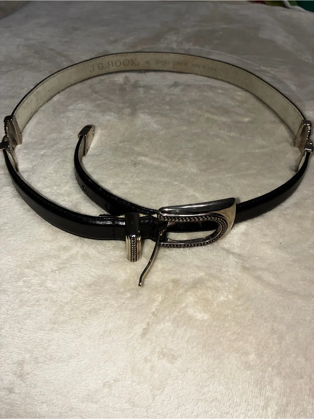 Leather Men's Belt with Silver-Tone Buckle - Black